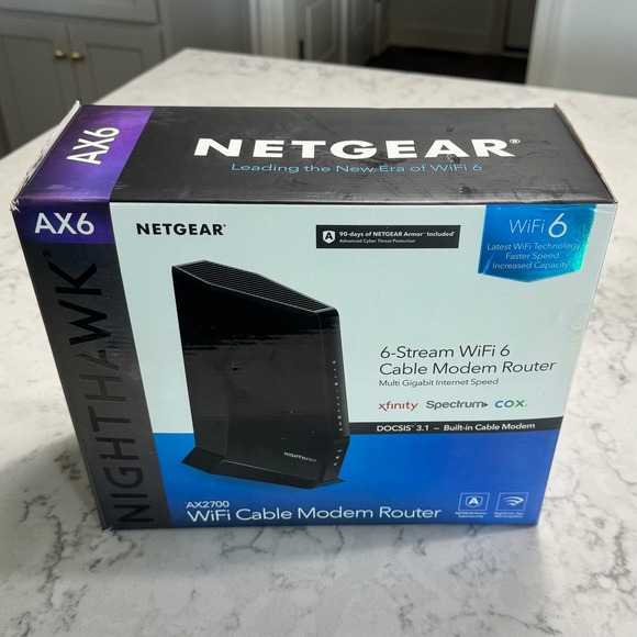 NETGEAR AX6 Nighthawk DOCSIS 3.1 WiFi Cable Modem Router AX2700 Black CAX30 - Picture 1 of 15